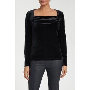 Anatomie Womens Calliope Stretch Velvet Top in Black Square Neck Size L